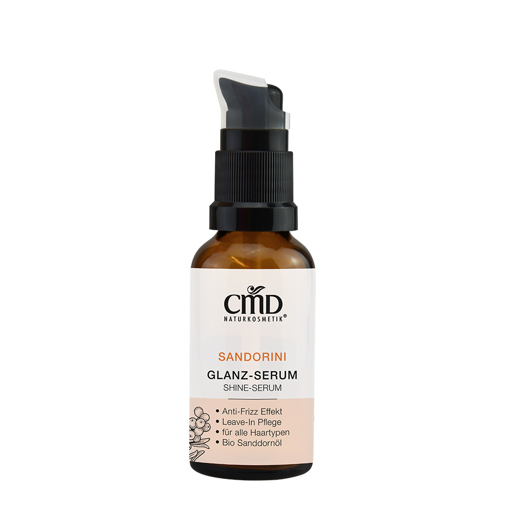 sandorini-glanz-serum-shine-serum Sandorini Glanz-Serum / Shine-Serum Leave-In Pflege mit Anti-Frizz Effekt für ein glattes und glänzendes Haar-Finish mit Bio Sanddornöl.